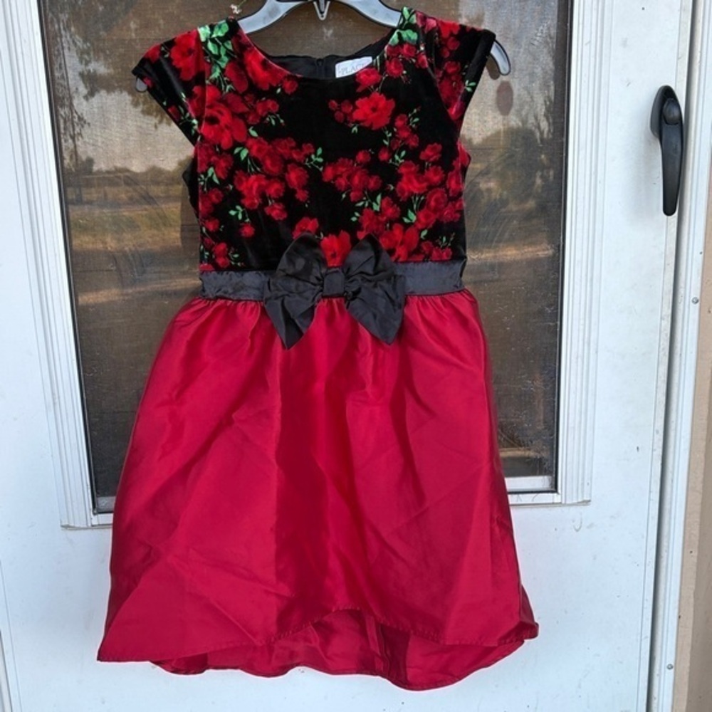 Festive Place Red and Black Floral Kids Dress